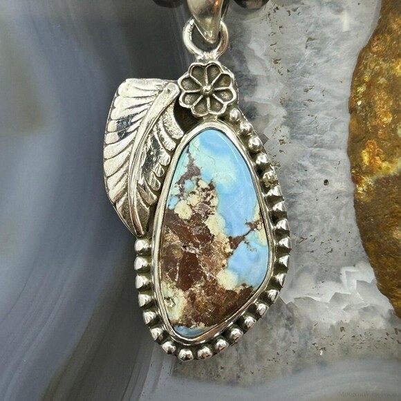 Sterling Southwestern Style Triangular Golden Hill Turquoise Pendant For Women - Picture 6 of 10